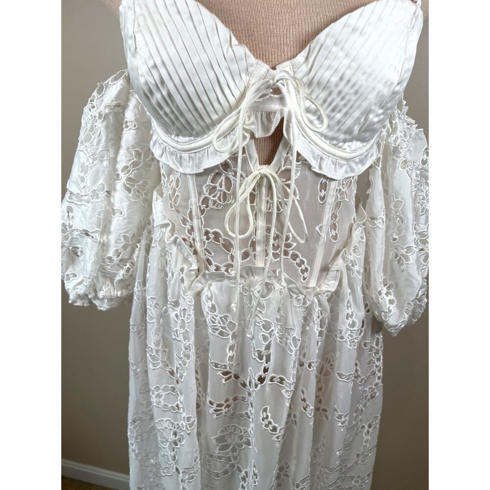 FOR LOVE & LEMONS Romi Eyelet Lace Sheer White Midi Dress Size Small - Picture 5 of 10